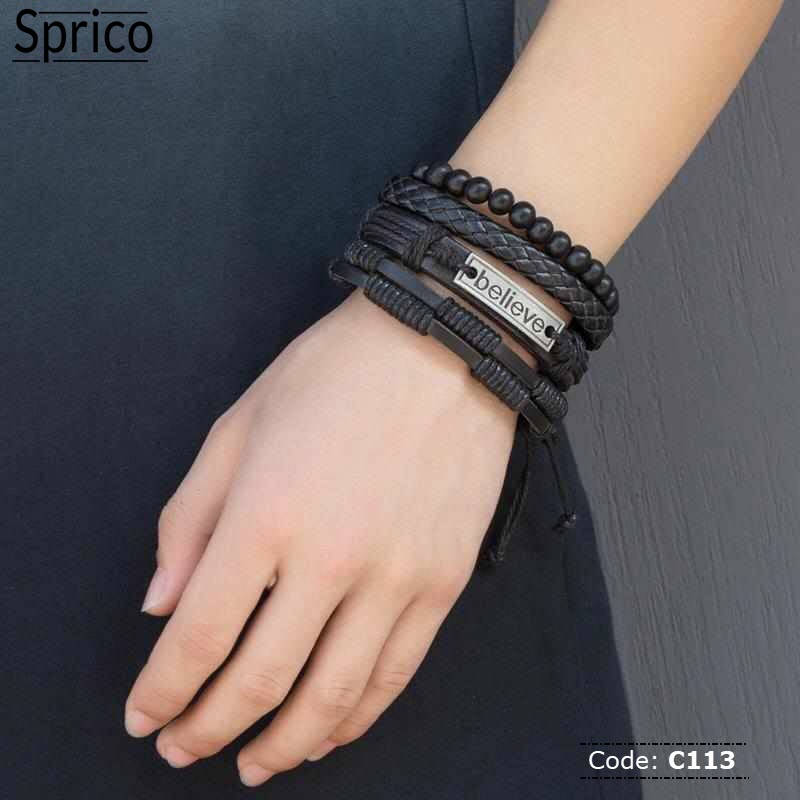 C113 Sprico 4Pcs/ Set Vintage Handmade Bracelet for Men