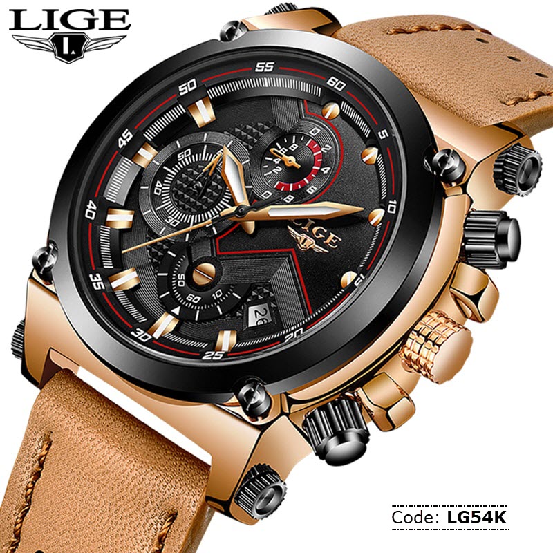 LG54K LIGE 9856 Genuine Leather Band Chronograph Watch for Men