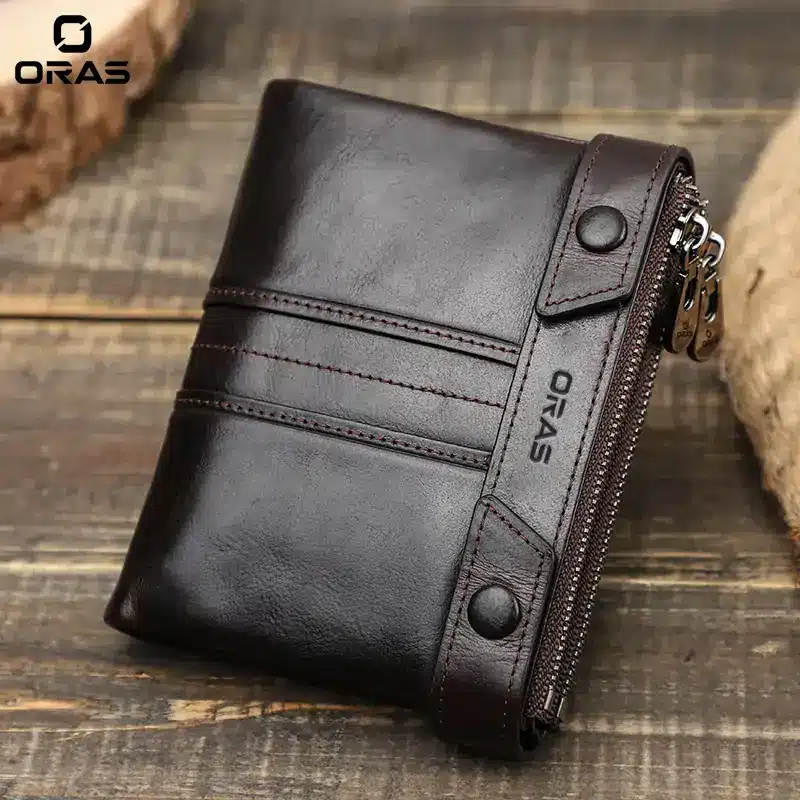 R1044 Oras Double Zipper Genuine Leather Wallet For Men