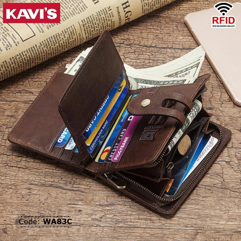 WA83C KAVIS 100% Genuine Leather Men Wallet