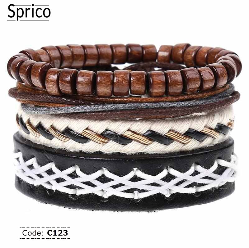 C123 Sprico 4Pcs/ Set Vintage Handmade Bracelet for Men