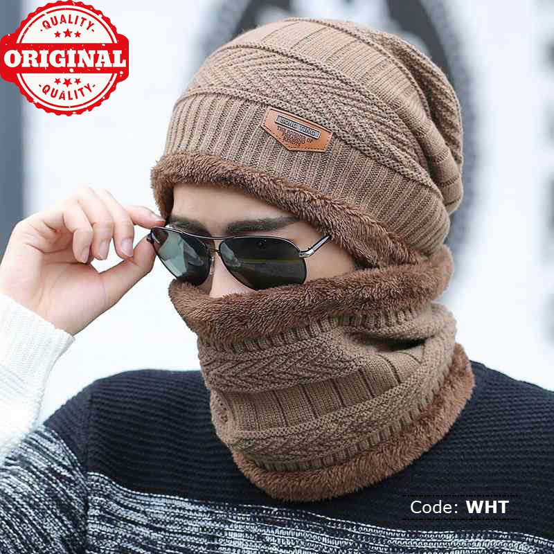 MAKEFGE Original Black Knitted Winter Hat With Neck Warmer