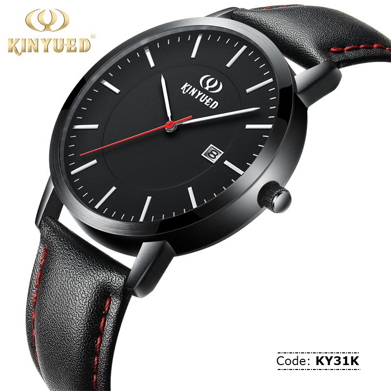 KY31K KINYUED Genuine Leather Band Watch for Men