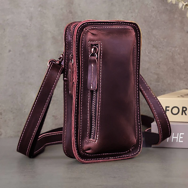 F163 Premium Genuine Leather Multifunctional Sling Bag for Men &amp; Women