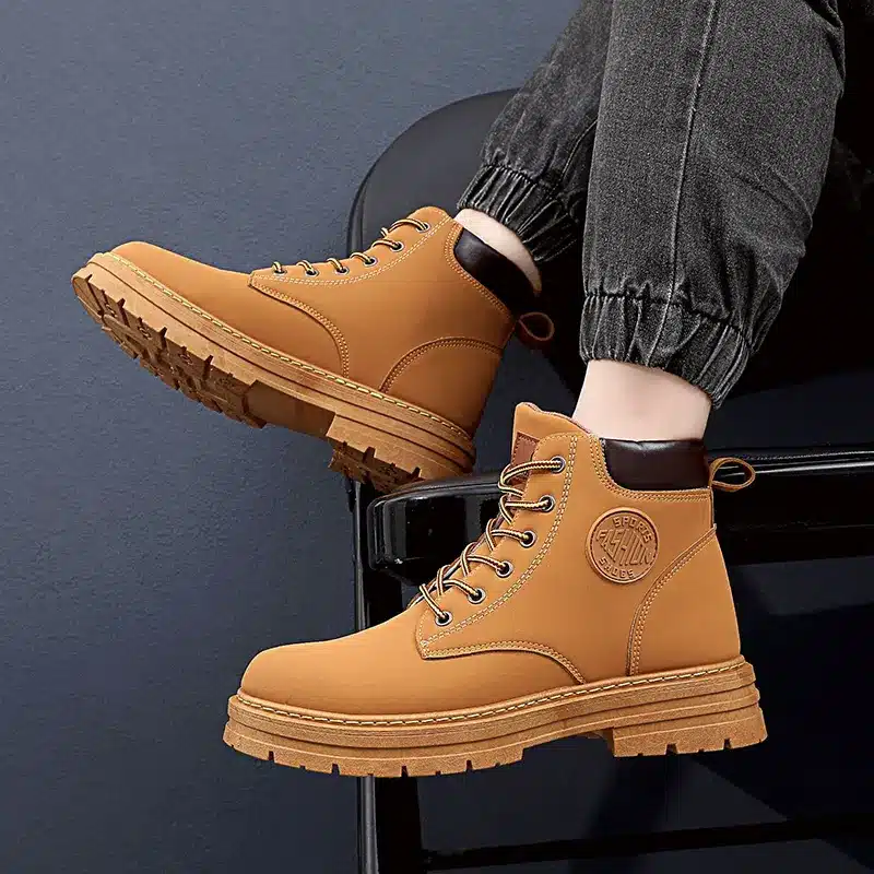Z1016 Men's High-Top Boots: Martin Style, Yellow Work Boots
