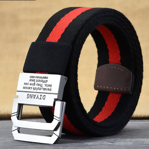 B118 Fashion Casual double ring buckle stripe Canvas belt for Men