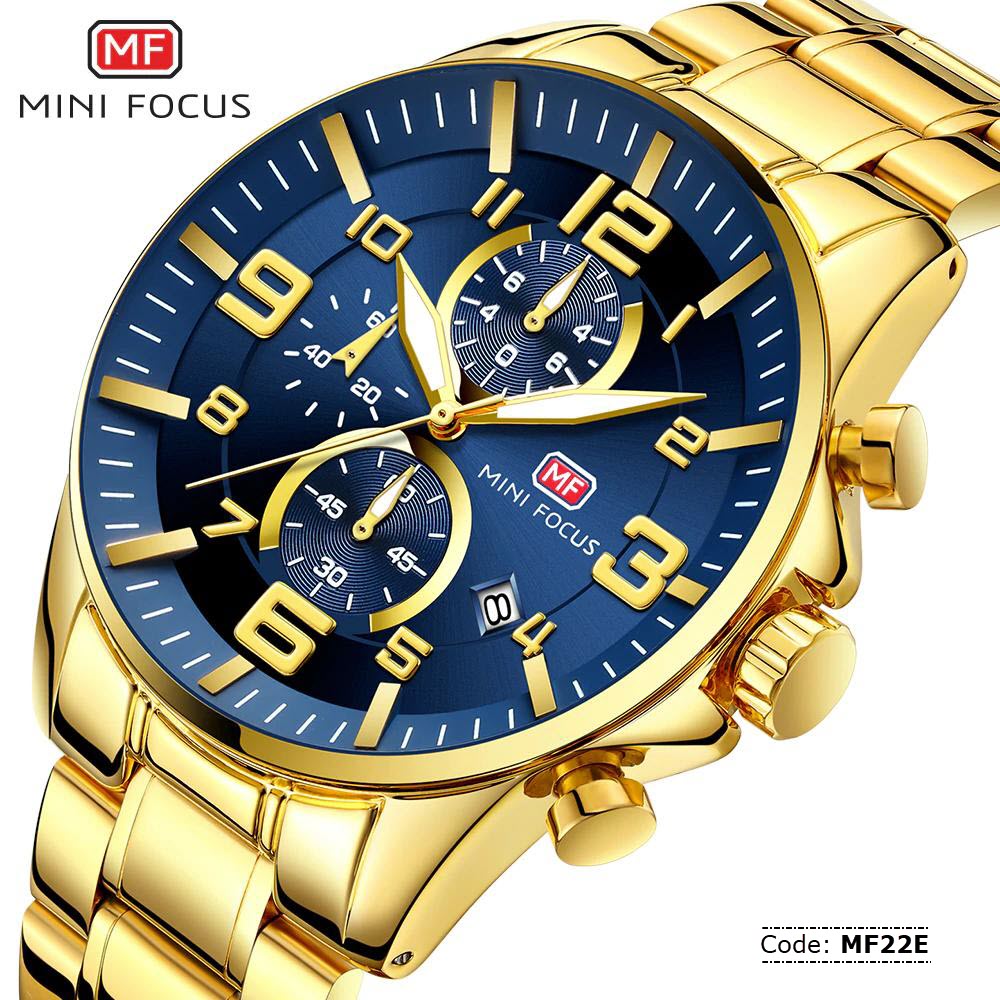 MF22E MINIFOUCS Stainless Steel Gold Chronograph Watch