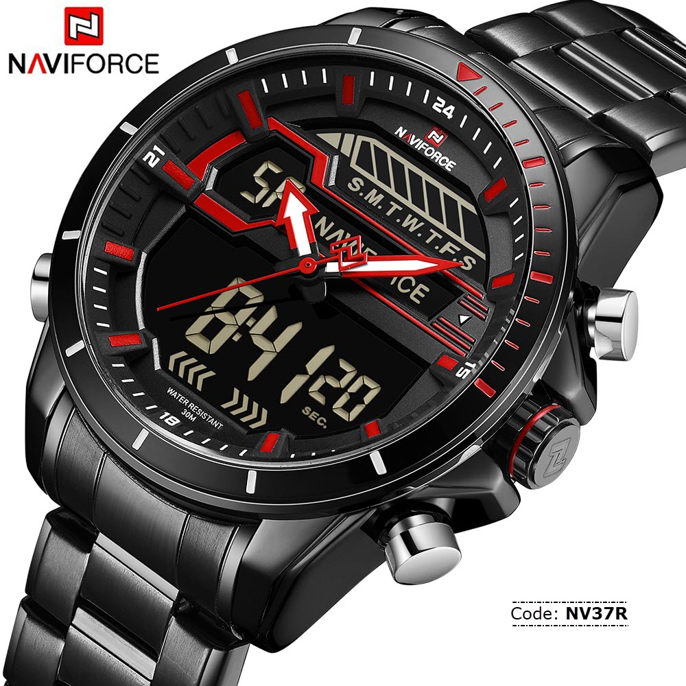 NV37R NAVIFORCE 9133 Dual display Army Military Waterproof Full Steel Wristwatch