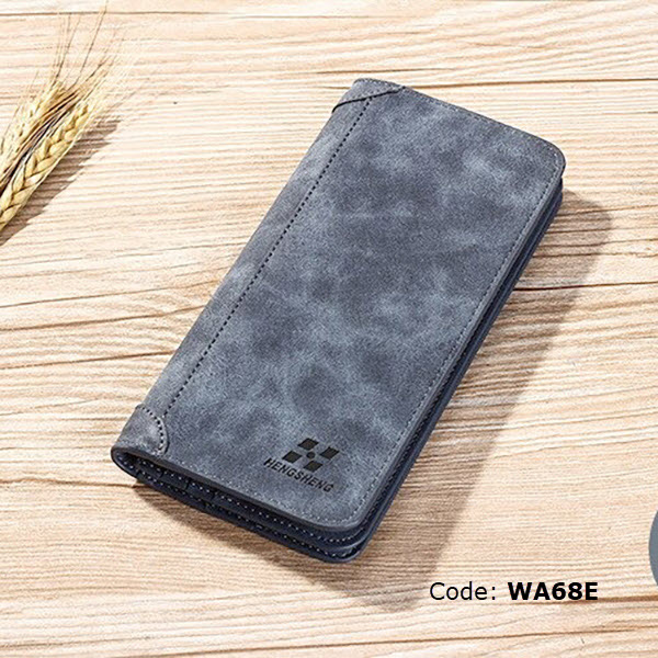 WA68 HENGSHENG Long Section Leather Wallet Card Holder for Men