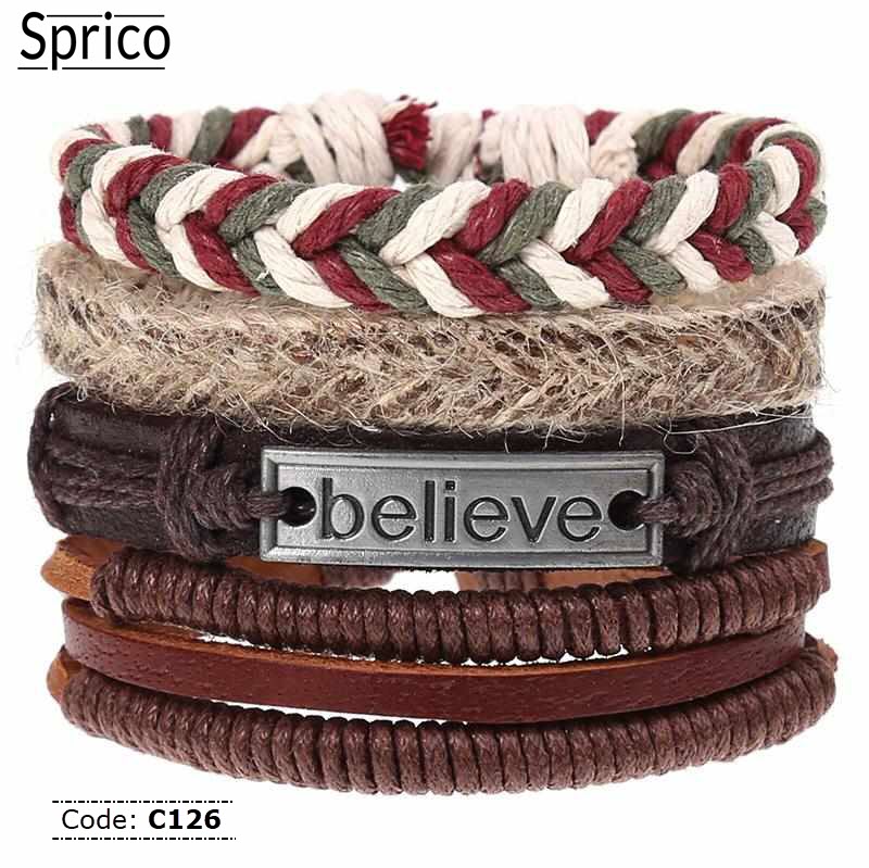 C126 Sprico 4Pcs/ Set Vintage Handmade Bracelet for Men