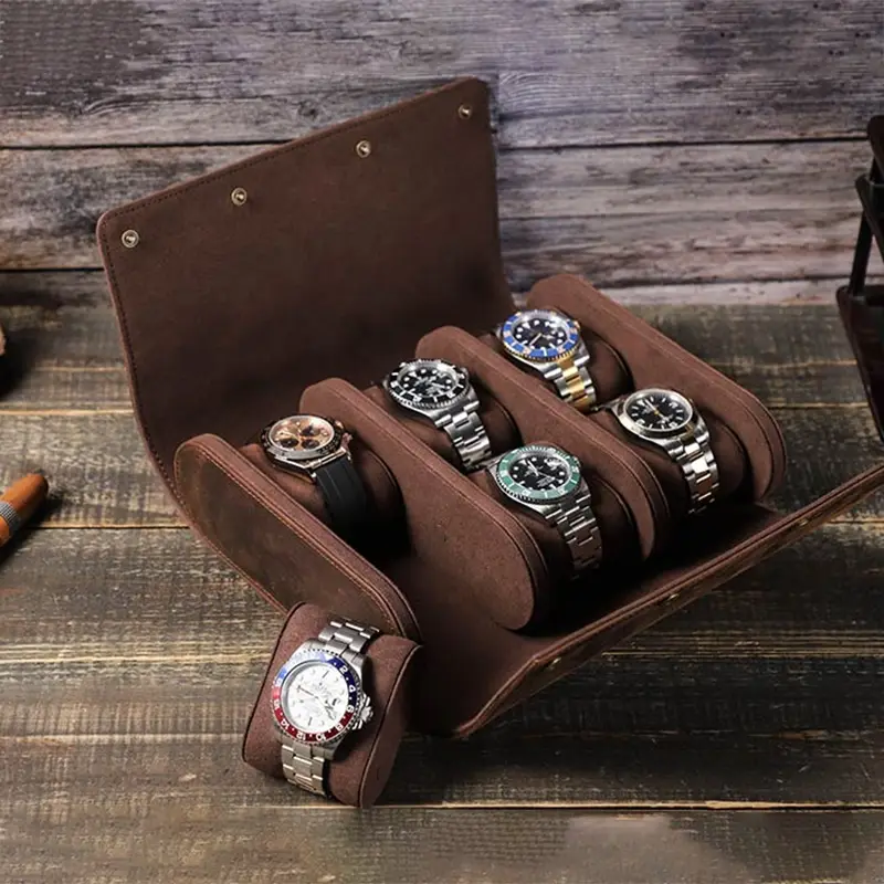 R1018 Genuine Leather 6 Slots Storage Case for Wrist Watch