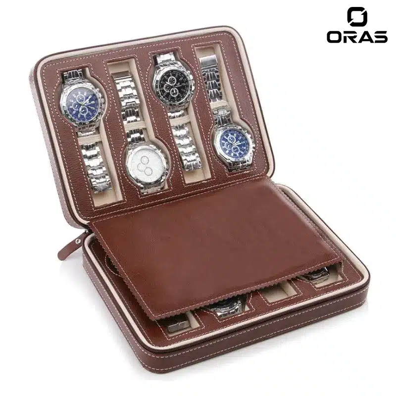R1068 ORAS Genuine Leather 8 Slots Watch Storage Case