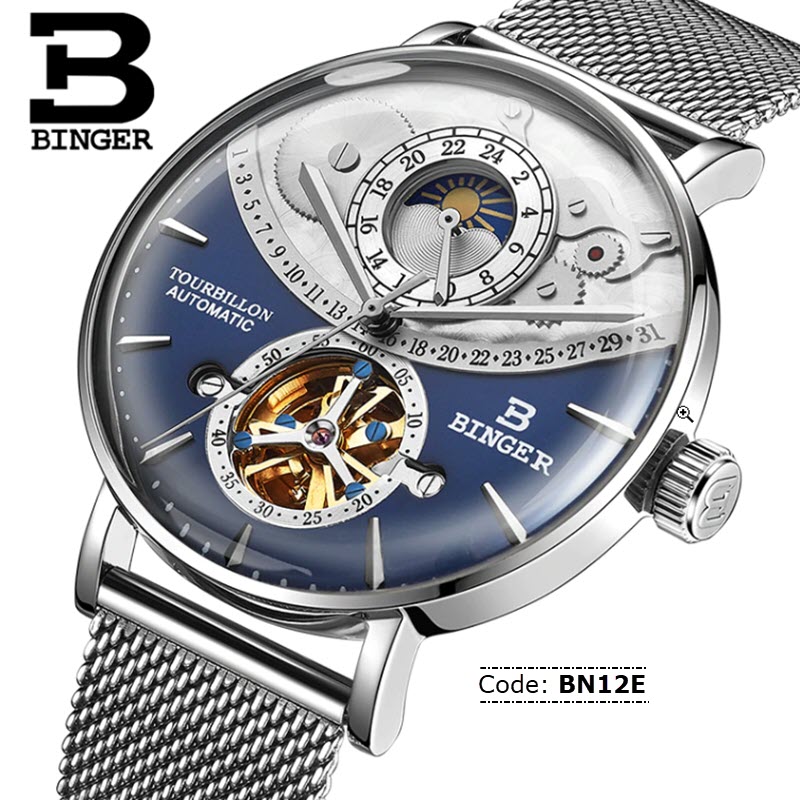 BN12E Binger Luxury Sapphire Skeleton Watch
