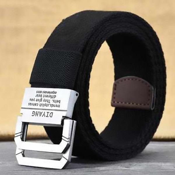 B116 Fashion Casual double ring buckle stripe Canvas belt for Men
