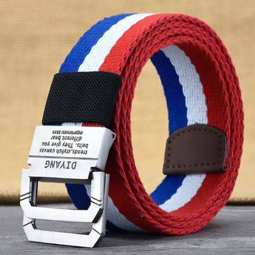 B120 DIYANG Casual double ring buckle stripe Canvas belt for Men