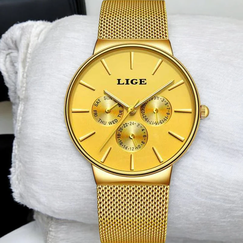 LG26G LIGE 9868 Luxury Quartz Mesh Belt Watch for Men