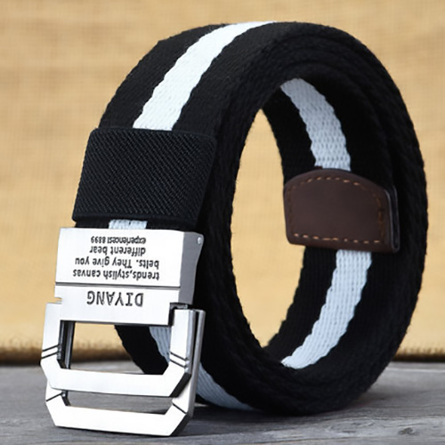 B117 Fashion Casual double ring buckle stripe Canvas belt for Men