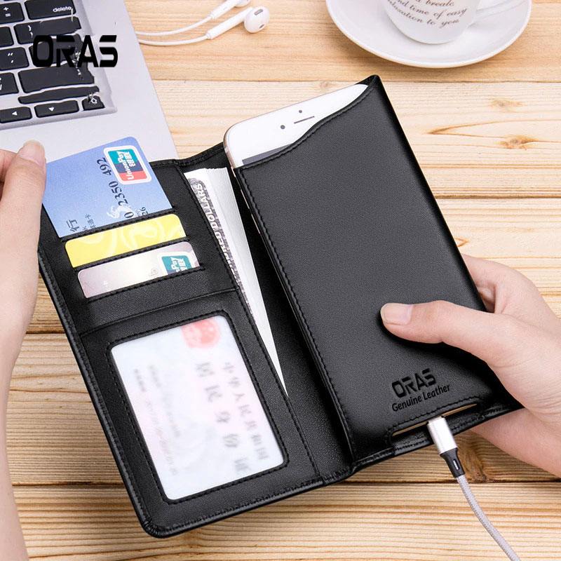 RA19K ORAS Genuine Leather Phone Cards Holder Wallet