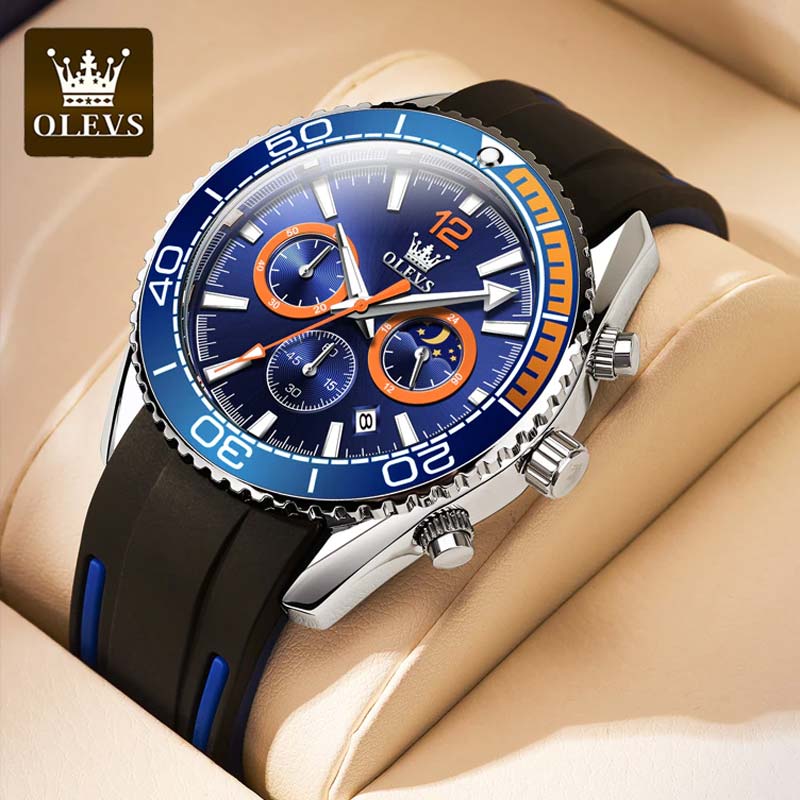 E12E OLEVS Silicone Strap Chronograph Watch