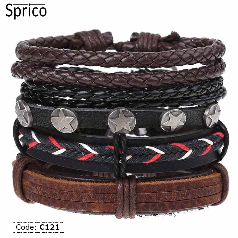 C121 Sprico 4Pcs/ Set Vintage Handmade Bracelet for Men