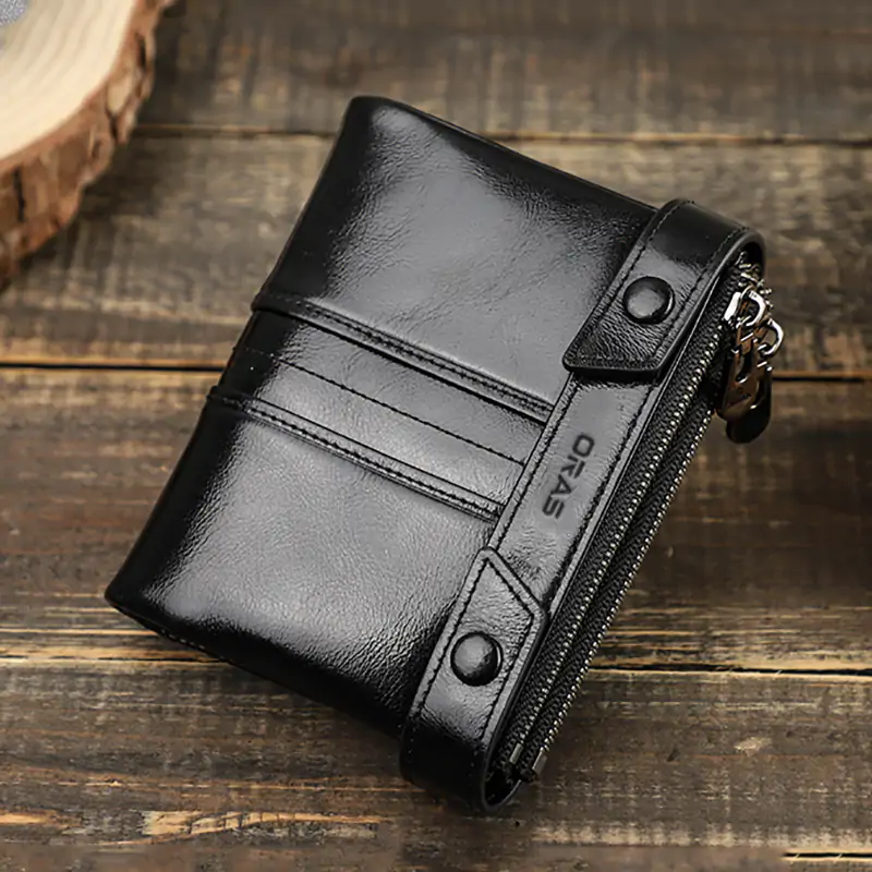 R1045 Oras Double Zipper Genuine Leather Wallet For Men