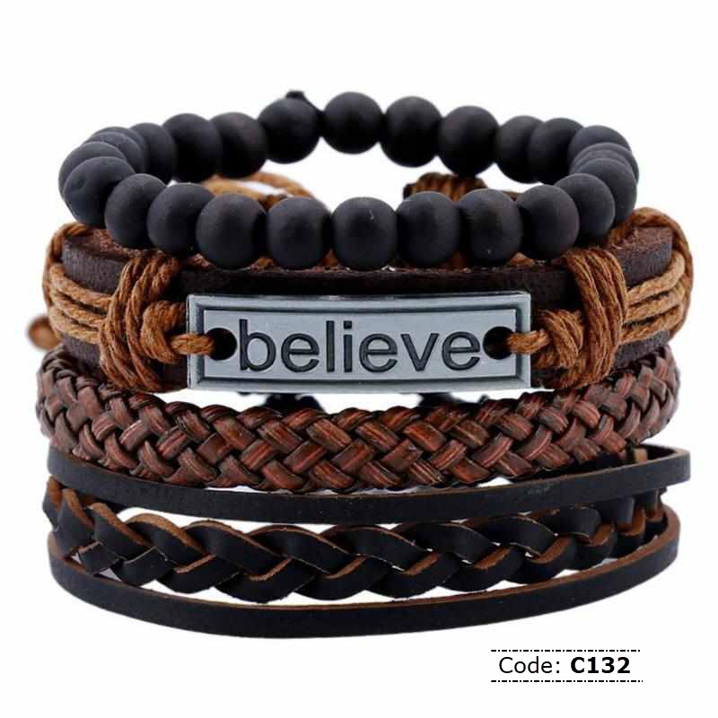 C132 Sprico 4Pcs/ Set believe rope retro braided Bracelet for Men