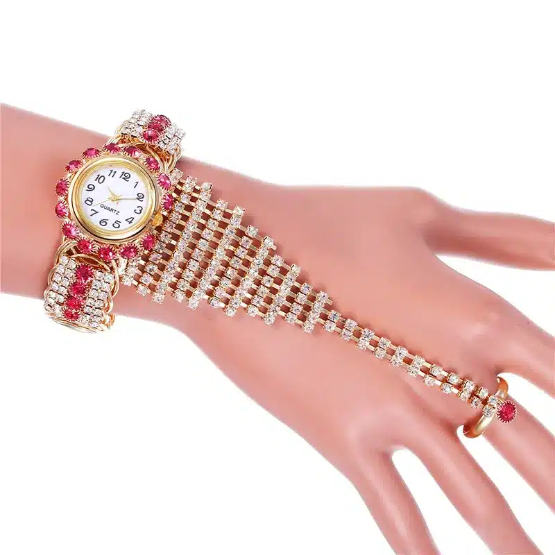 K3020 Rhinestone Décor Round Pointer Watch With Ring