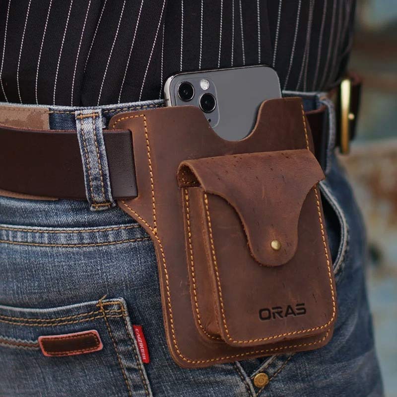 RA81C ORAS Genuine Leather Mobile Case Belt Waist Bag