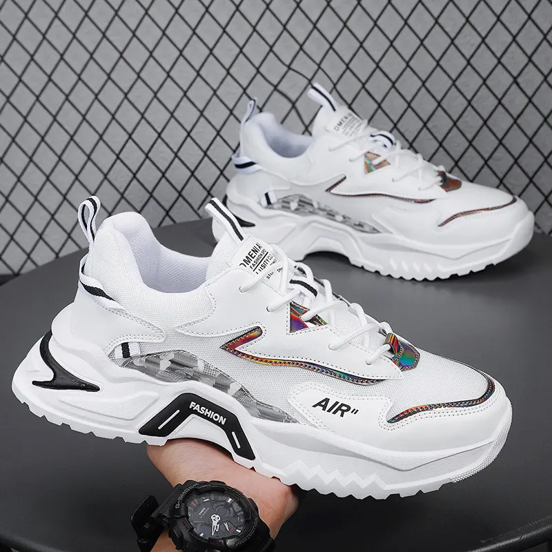 Z1013 Men's Breathable Running Shoes: White Mesh Casual Sneakers