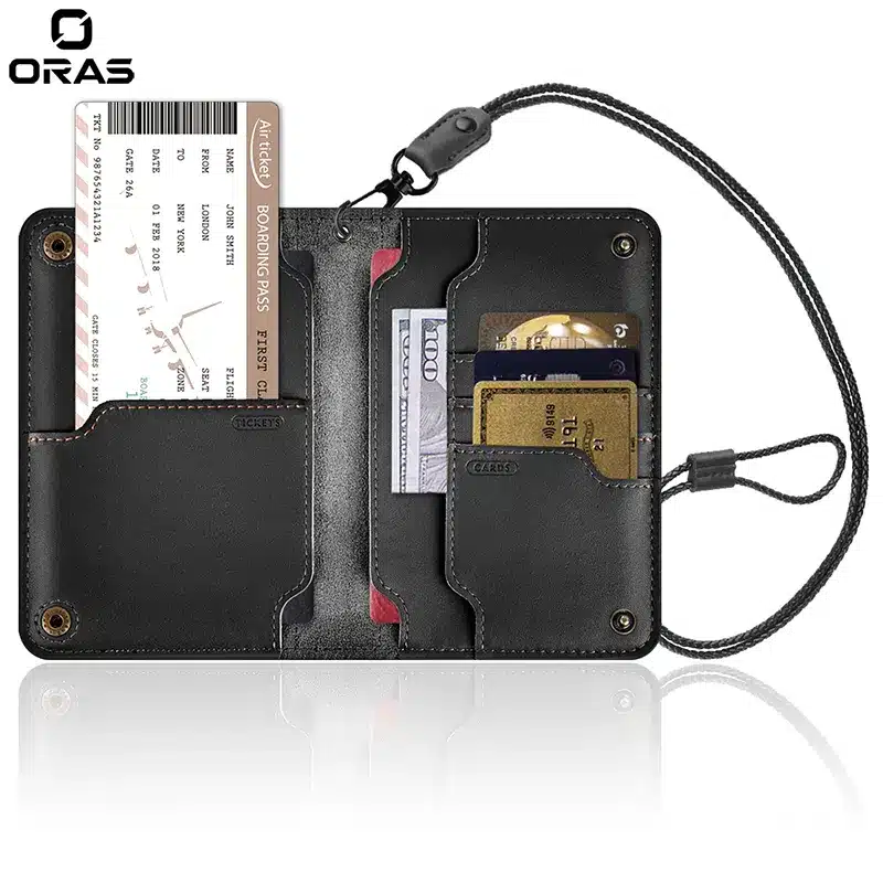 R1032 Oras Genuine Leather Travel Organizer Neck Passport Case