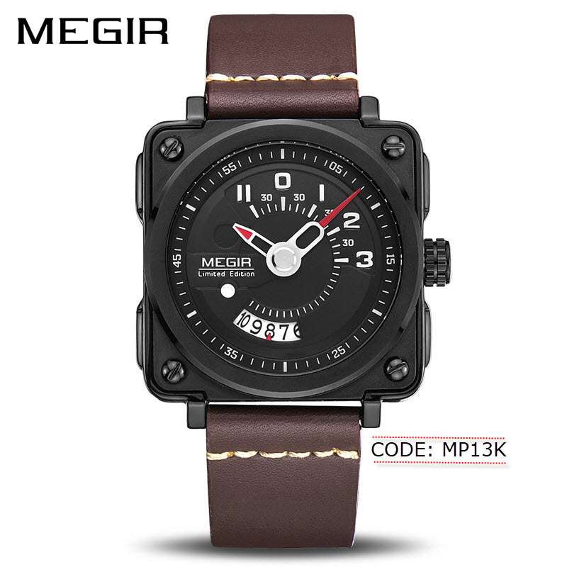 MP13K MEGIR Square Leather Strap Watch