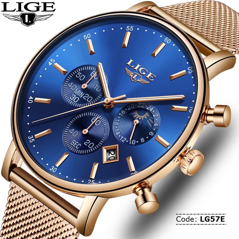 LG57E LIGE 9894 All Steel Strap Waterproof Chronograph Watch