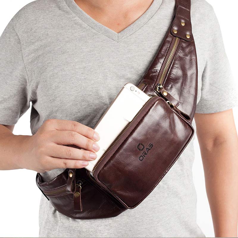 F118 ORAS Genuine Leather Multifunctional Waist Bag