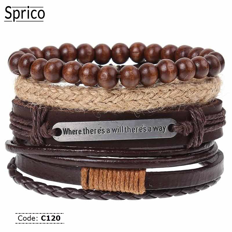 C120 Sprico 4Pcs/ Set Vintage Handmade Bracelet for Men