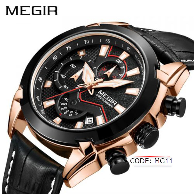 MG11 MEGIR Creative Leather Chronograph Watch