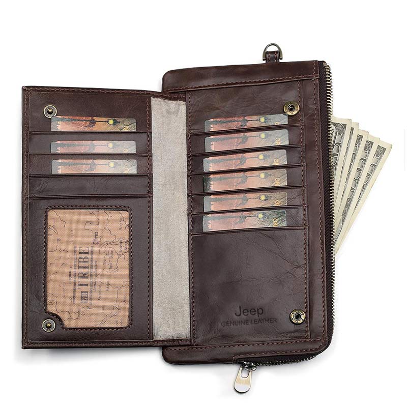WA84C Jeep Genuine Leather Long Clamp Wallet for Men