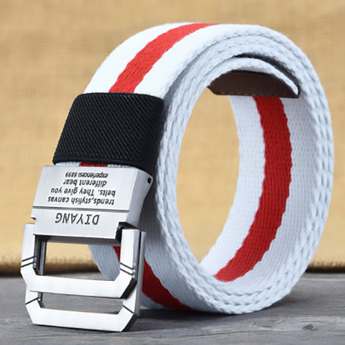 B119 Fashion Casual double ring buckle stripe Canvas belt for Men