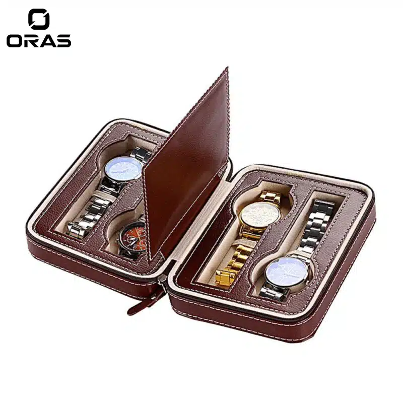 R1072 ORAS Genuine Leather 4 Slots Watch Storage Case