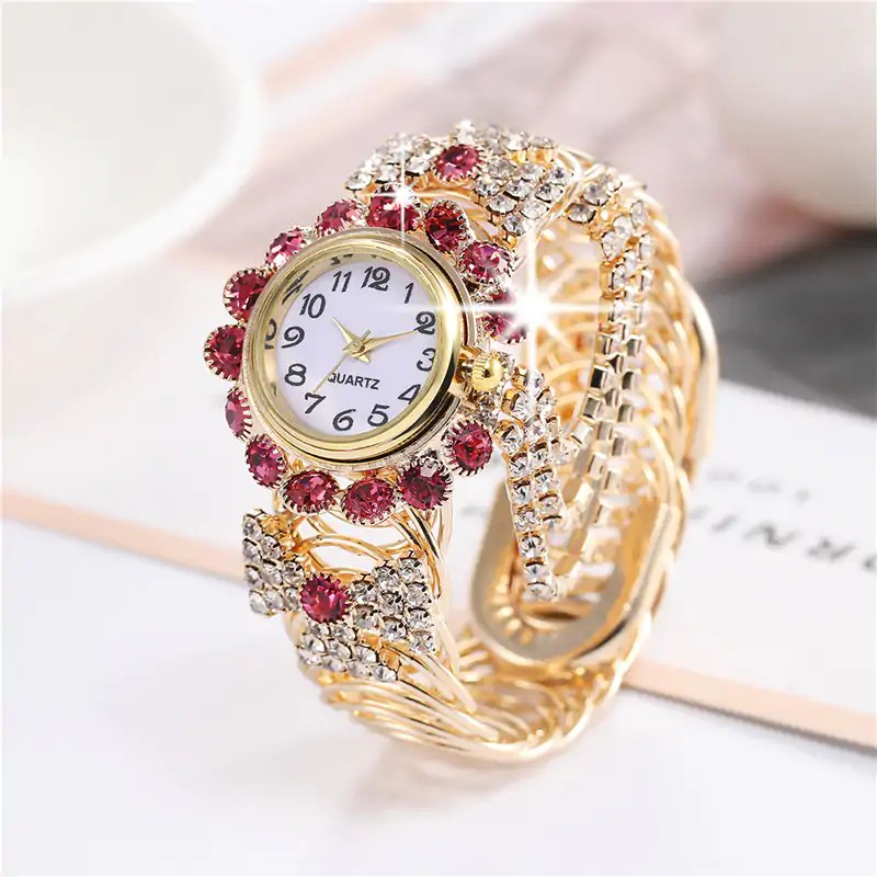 K3004 Rhinestone Décor Round Pointer Watch